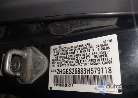 2003 Honda Civic Ex из США, поврежденный, VIN 2HGES26883H579118